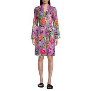 Johnny Was Goza Purple Flowers Sleep Robe Lounge Wear Floral Butterfly Pink NEW